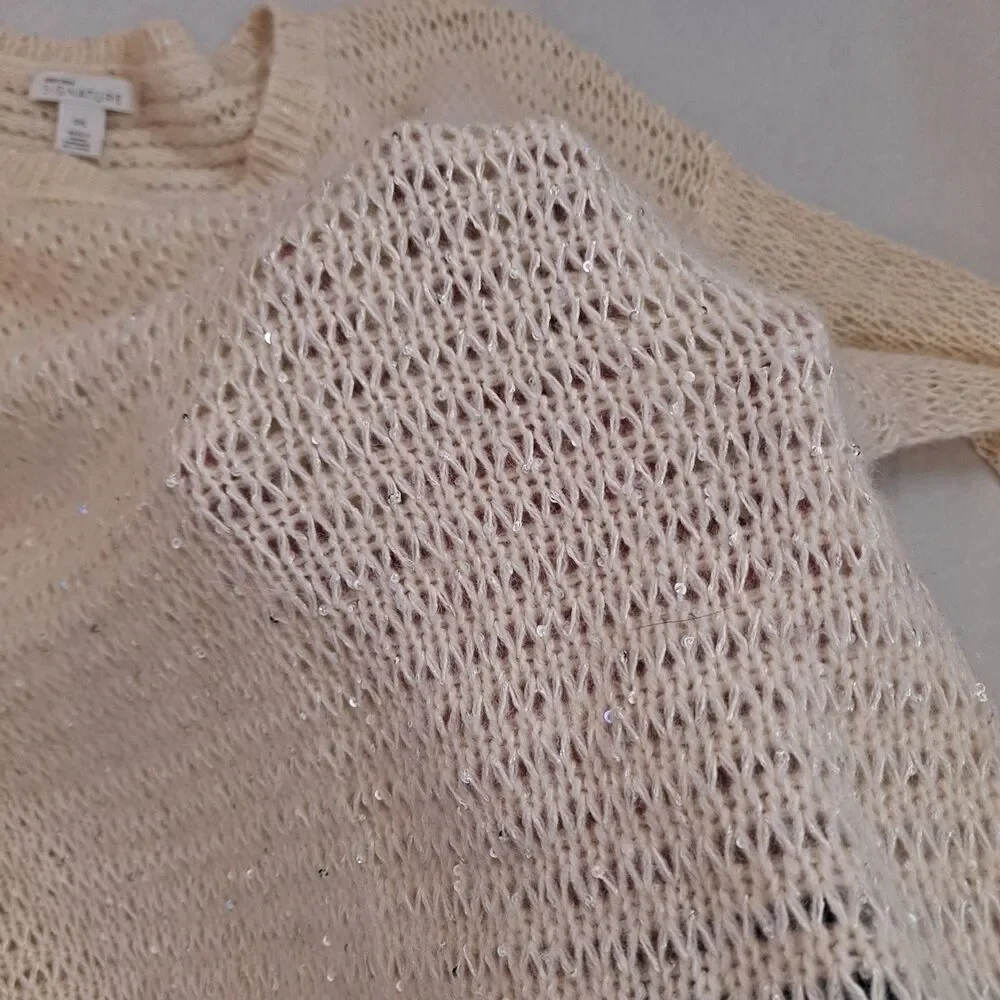 Nordstrom Signature Sequin Open Knit Sweater Womens XXL Polyester Cashmere Blend - Picture 8 of 8